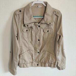 Style & Co Khaki Utility Cargo Jacket Size L gorpcore casual chic monochromatic
